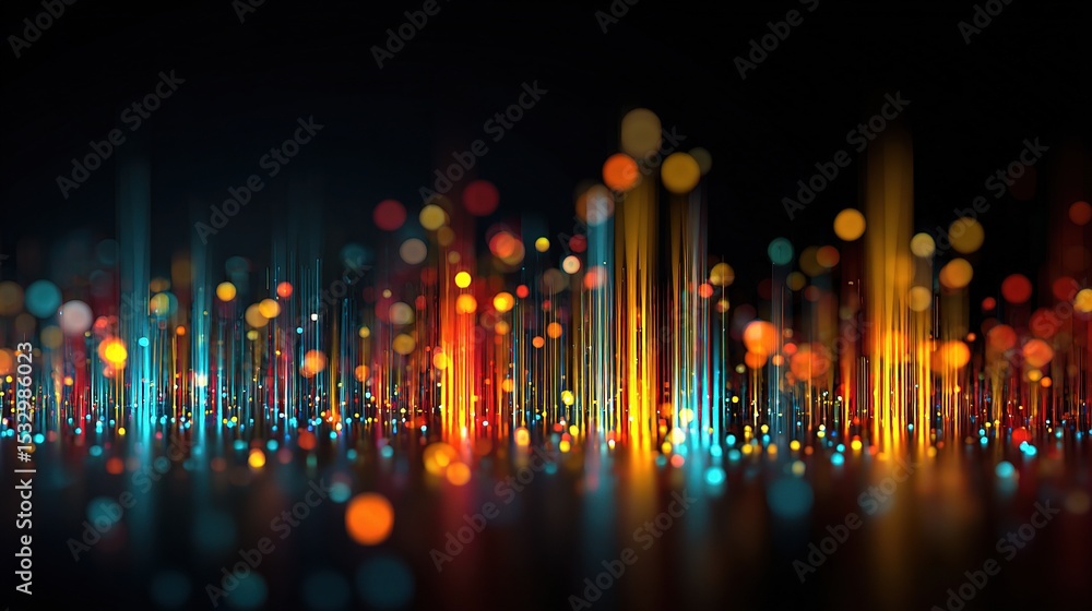 Poster abstract data visualization with colorful streaming light bars