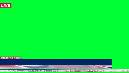 live breaking news animation on green screen in usa flag texture. concept for national holiday news in usa.