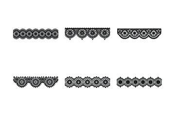 Collection of Six Black Lace Border Designs on White Background