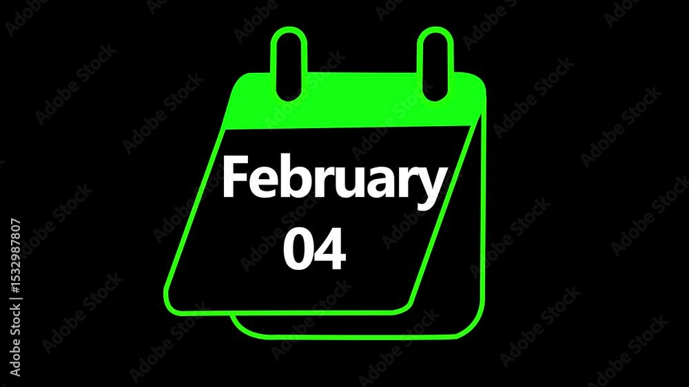 Poster 4th february calendar icon animation. alpha matte with transparent background 4k resolution.4th febr