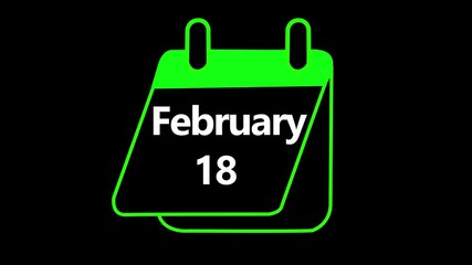 calendar February 18 icon illustration isolated vector sign symbol February 18 Daily Calendar icon animation on black background. Calendar with the date February 18 on a black background.