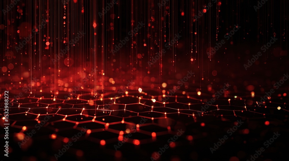Poster abstract red technology network background with digital elements