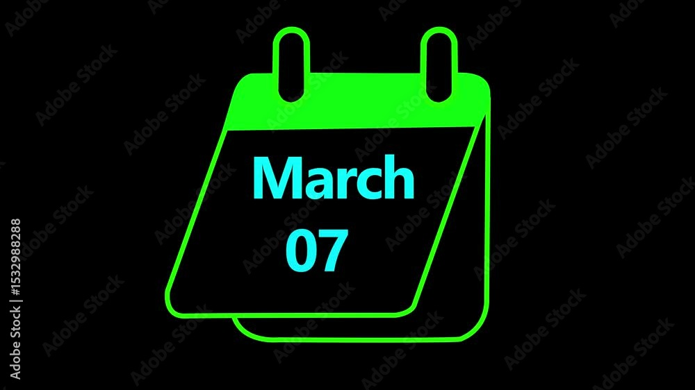 Poster 7th march calendar icon animation. alpha matte with transparent background 4k resolution. march 07 c