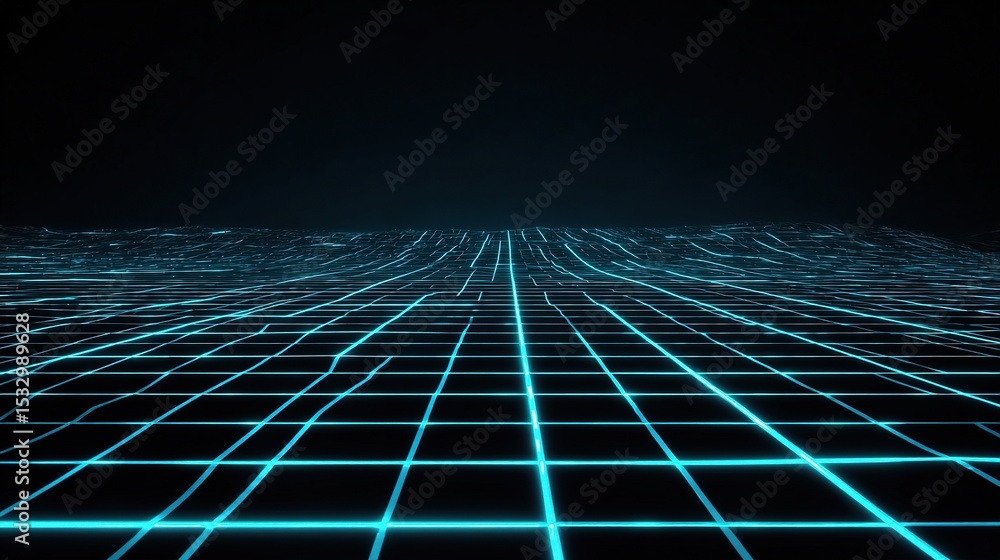 Aufkleber neon cyan grid network in futuristic space with high quality view