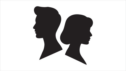 Couple Silhouette, Black Profile, Male Female, Side View, Minimalist Design, Elegant, Simple, Vector