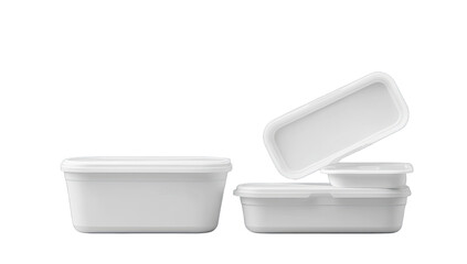 Stacked white plastic food containers