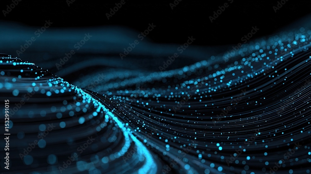 Poster abstract blue tech wave pattern with glowing trails in space