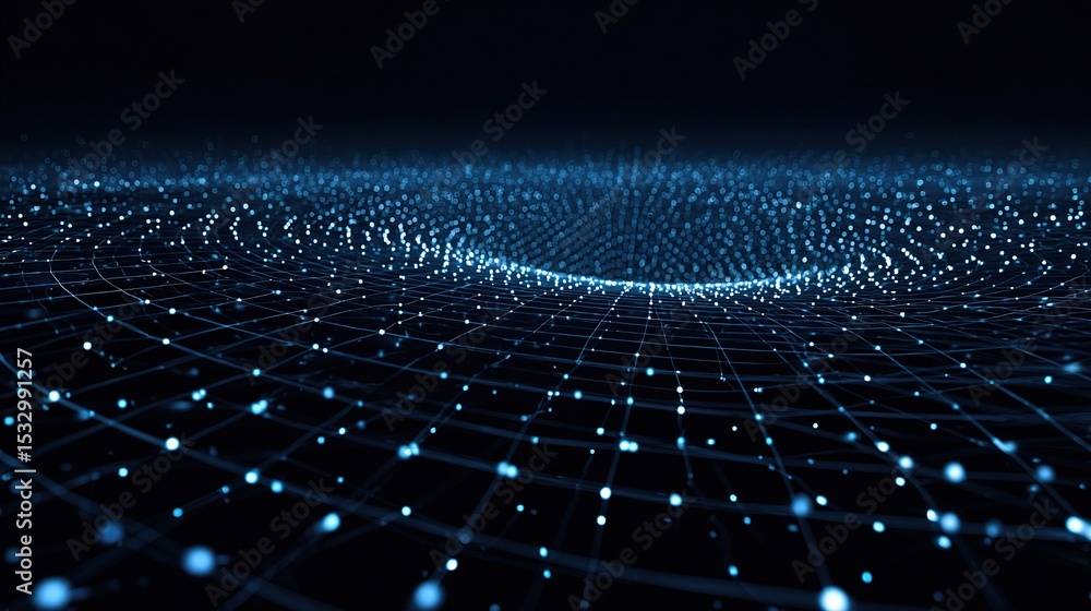 Poster futuristic round data grid with varying blue tones and dots