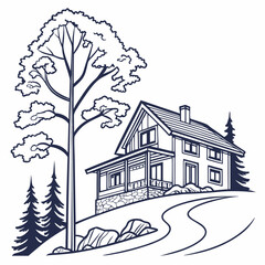 Naklejka premium winter landscape with trees and houses