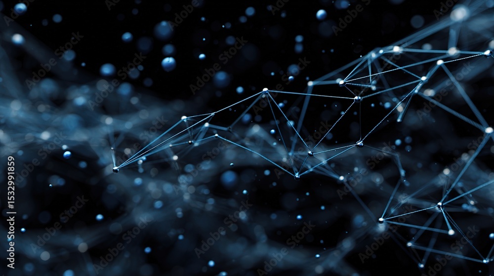 Poster futuristic 3d blue mesh nodes floating in space background