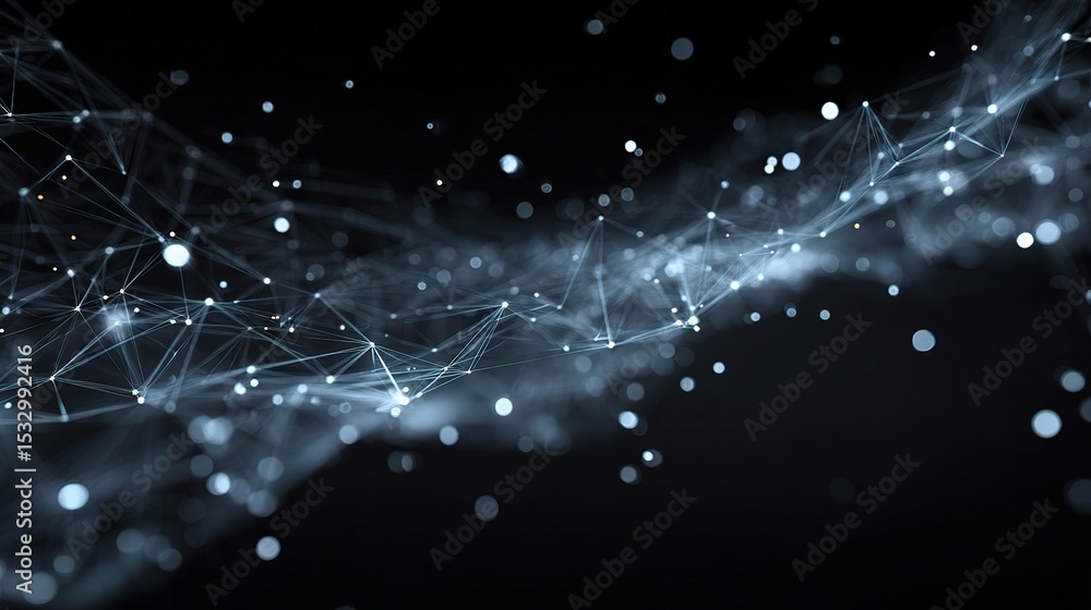 Poster abstract dark background with fine white mesh and scattered lines