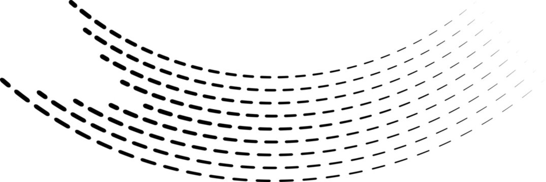 Dashed curved lines with irregularly shaped ends.