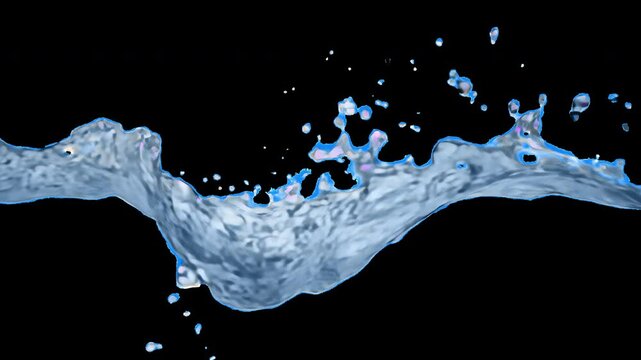 Dynamic splash of clear water animated overlay, transparent 4K video, alpha channel, ProRes 4444