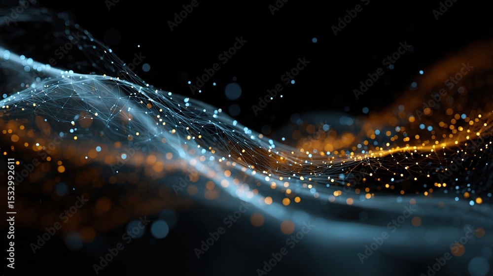 Poster abstract dynamic technology network background with bright particles