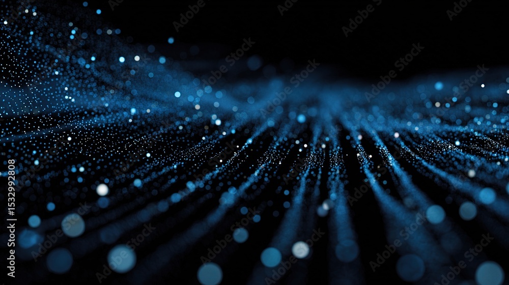 Poster abstract blue dots forming lines in data visualization concept