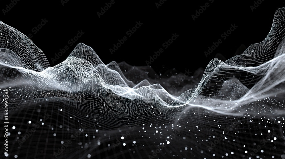 Poster abstract wireframe sound wave pattern on dark background