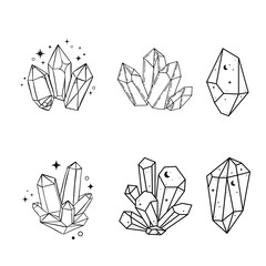 Outline Crystal and Gemstone Icon Set – Doodle Magic Stones, Treasures, and Esoteric Line Art
