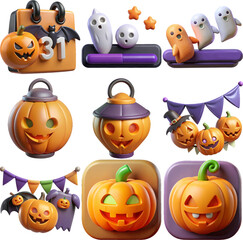 Cute 3d halloween icons and elements