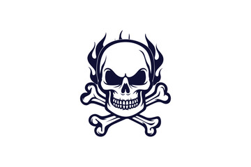 Flaming Skull with Crossbones clip art silhouette vector illustration on a white background