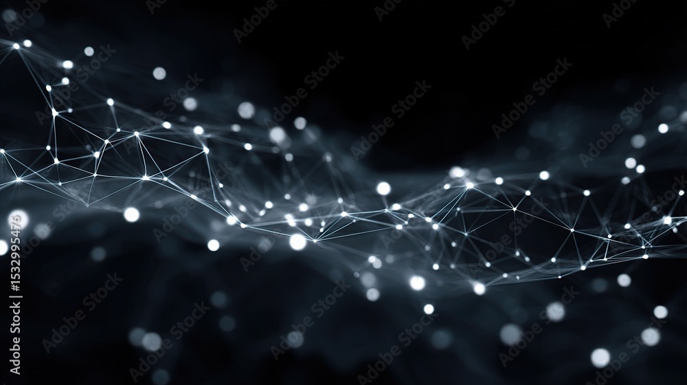 Poster elegant dark background with fine white mesh lines and scattered points