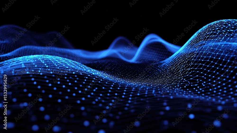 Poster abstract blue wave grid background in 3d for science concepts