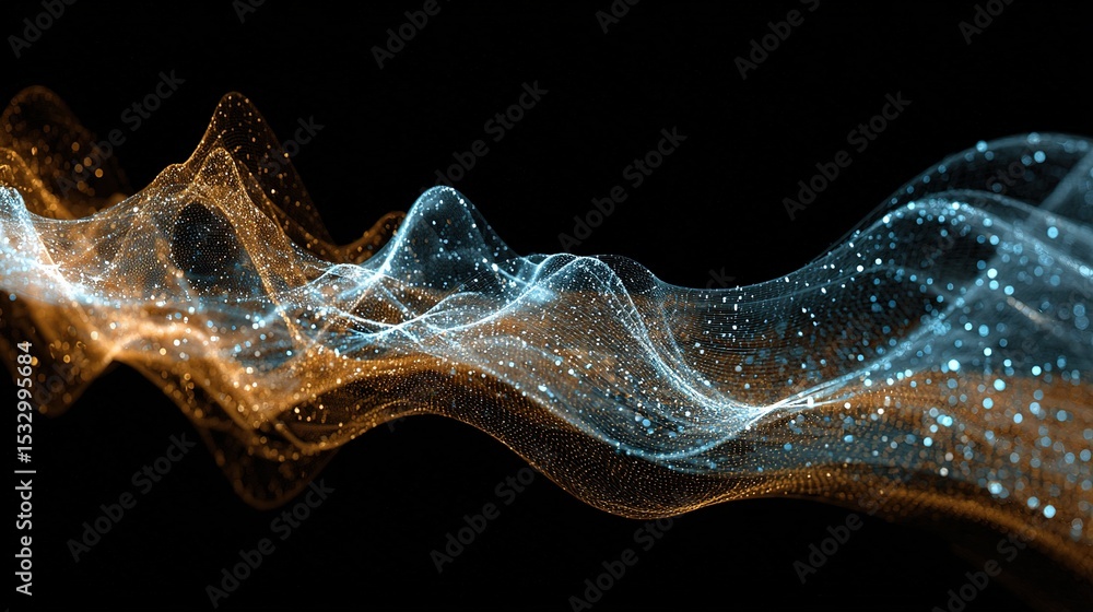 Poster luminous abstract fractal waves in digital form on dark background