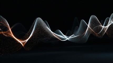 Abstract Sound Wave Pattern on Dark Background with Wireframe Elements