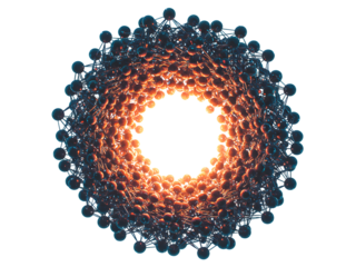 Abstract blue sphere cluster resembling cells or DNA structure, isolated on transparent background—ideal for science, biotech, research, or futuristic tech visuals.