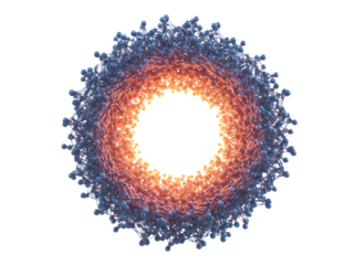 Abstract blue sphere cluster resembling cells or DNA structure, isolated on transparent background—ideal for science, biotech, research, or futuristic tech visuals.