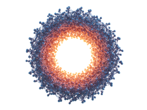 Abstract blue sphere cluster resembling cells or DNA structure, isolated on transparent background—ideal for science, biotech, research, or futuristic tech visuals.
