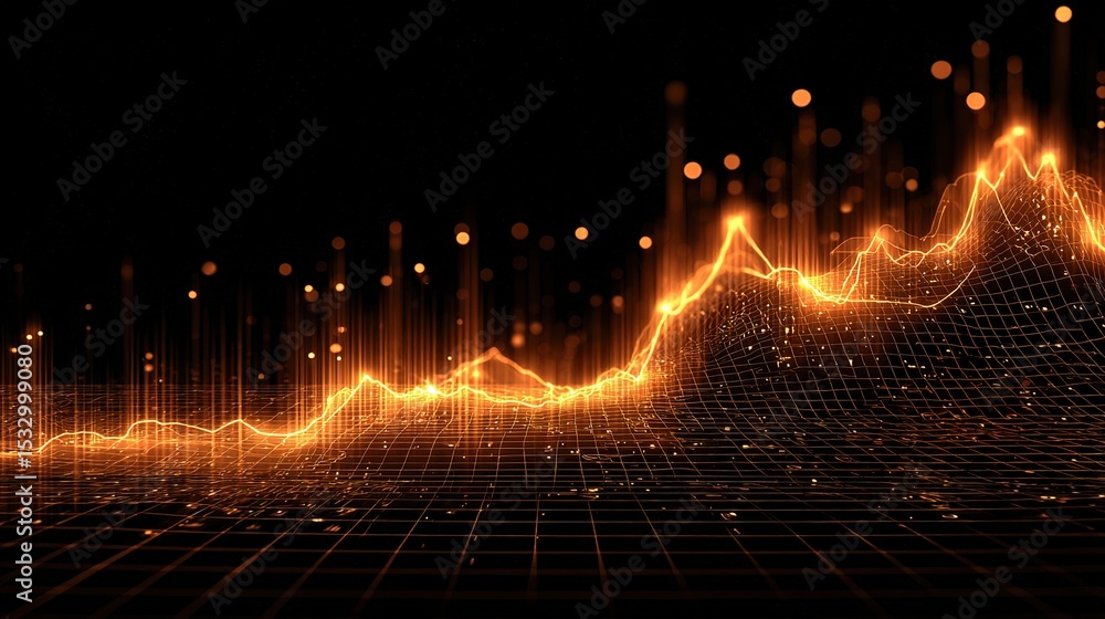 Poster radiant digital financial graph with glowing data visualization
