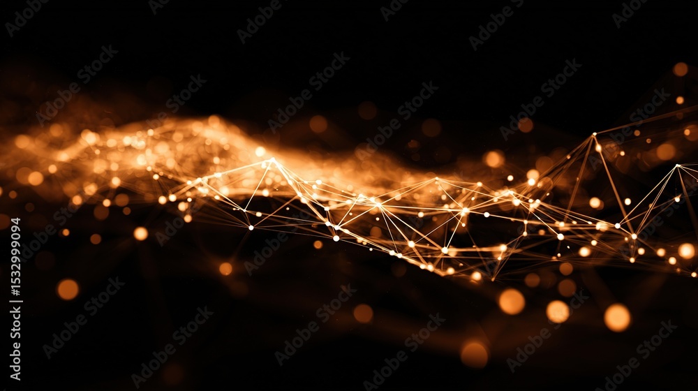 Poster high tech glowing abstract network of linked points in dark space