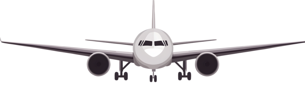 Airplane front view, three perspectives, cartoon style, colorful design, sleek fuselage, visible engines, minimalistic background, isolated on transparent background, png
