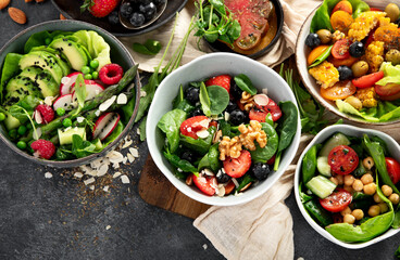 Vegan summer dishes. Healthy and tasty brunch.