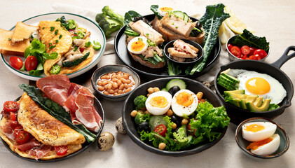 Breakfast food concept. Various ways of cooking chicken eggs.