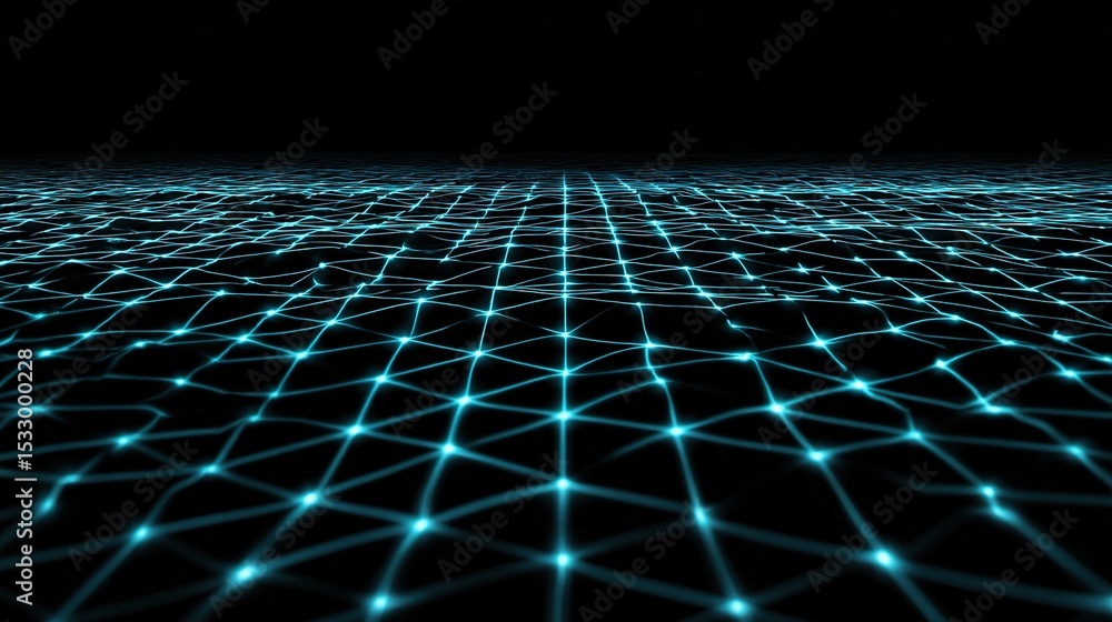 Poster neon cyan grid network in space with high-quality visual aesthetic