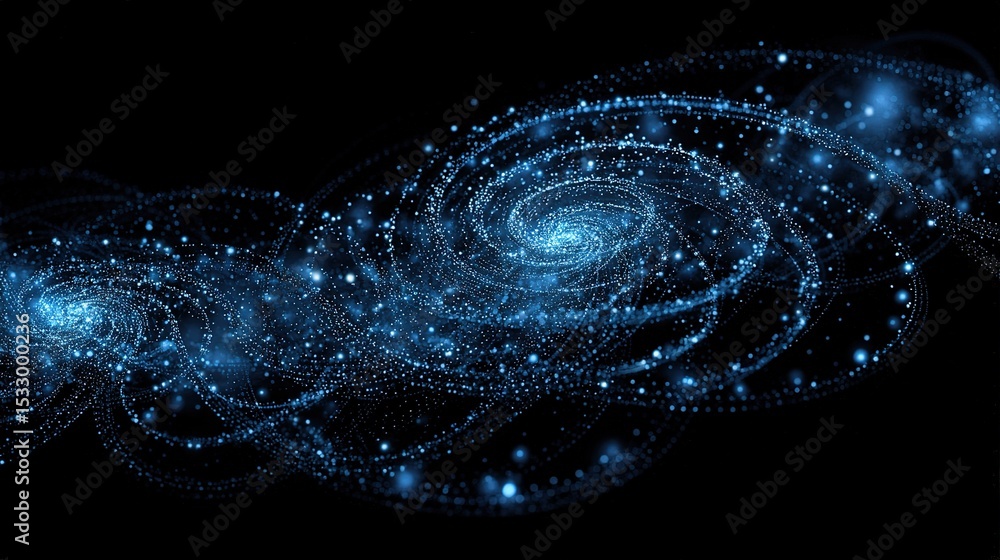 Poster abstract digital blue swirl with nodes and trails in motion