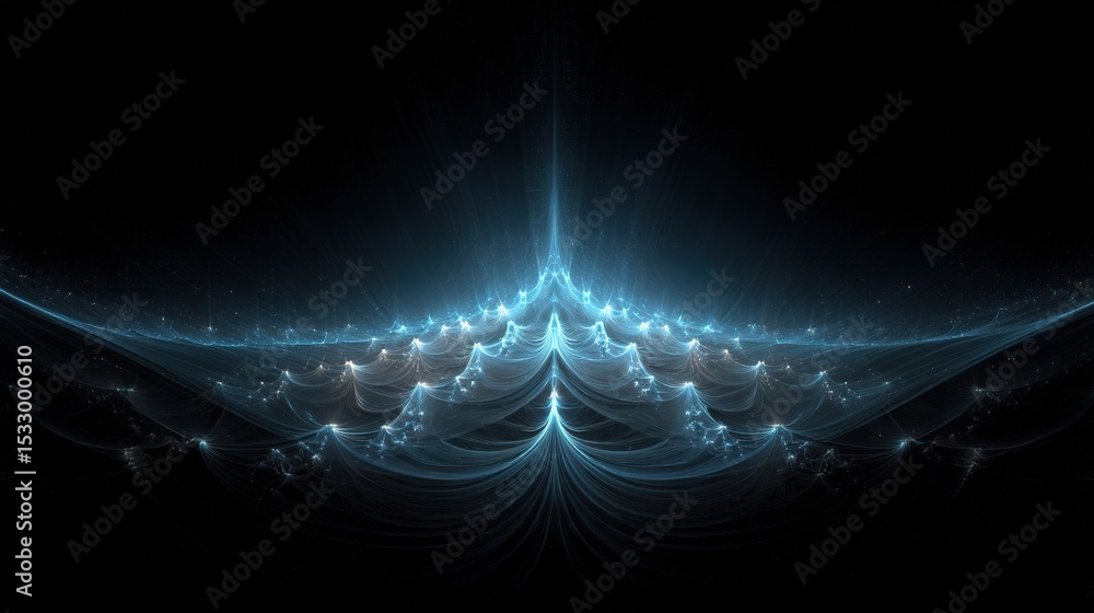 Poster abstract blue fractal wave pattern on black background for tech