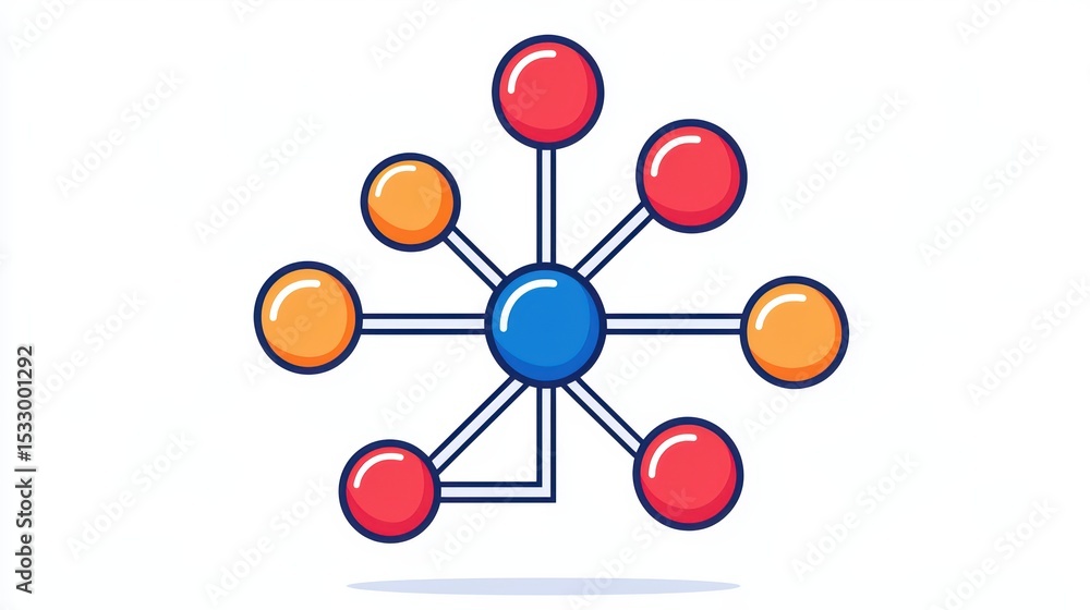 Poster colorful abstract network diagram with nodes and connections for data visualization and business pre