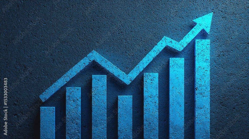 Poster stylized ascending bar chart in azure with detailed texture
