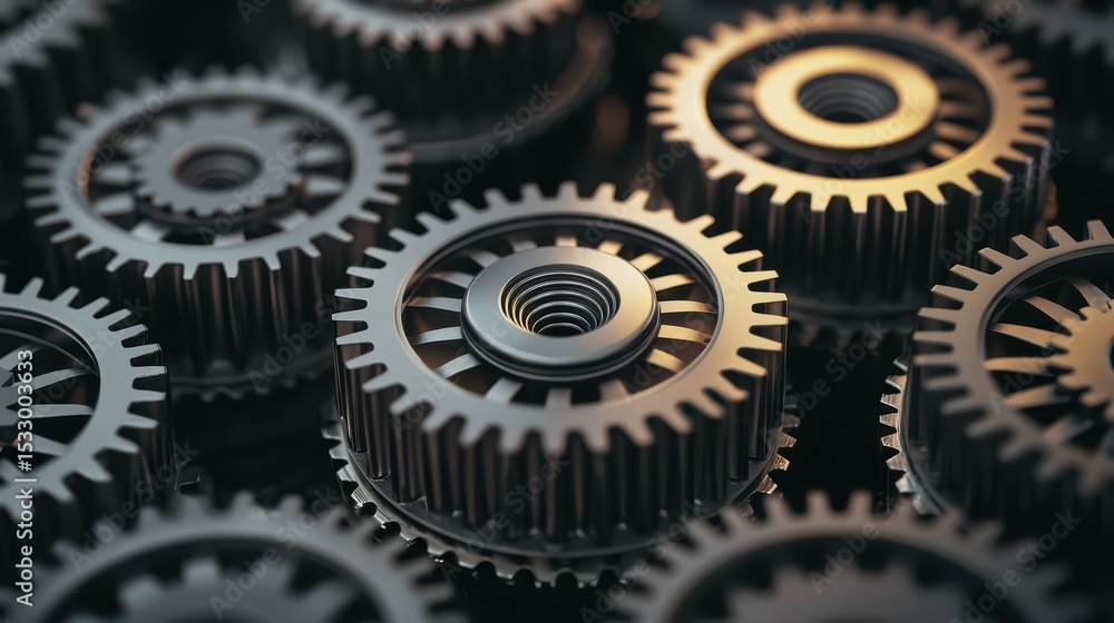 Aufkleber intricate arrangement of metallic gears showcasing precision engineering and mechanical design conce