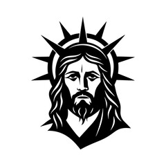 jesus and crown of thorns cross set vector art silhouette