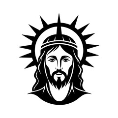 jesus and crown of thorns cross set vector art silhouette