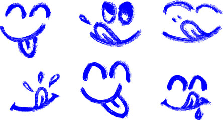 Yummy Smiley Face Grunge Brush Stroke Drawing Vector Set
