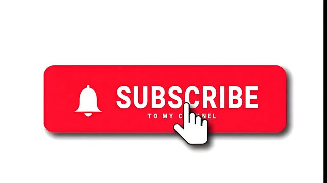 Animated subscribe button with bell icon and pointer click for youtube channels