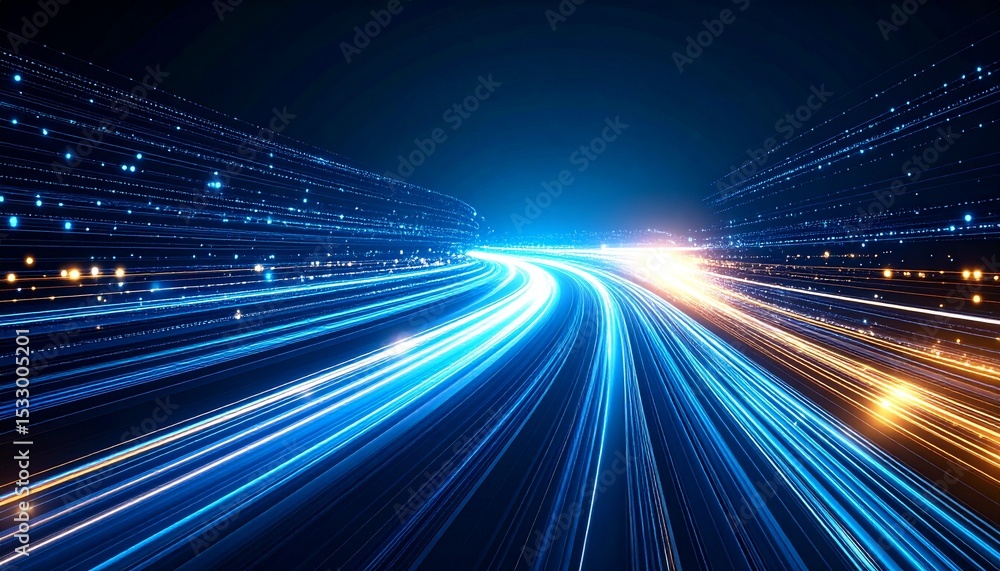 Poster a visual representation of a fast-moving road. the scene features streaks of light, depicting speed 