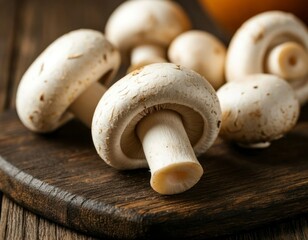 Fresh Champignons &ndash; Rustic Close-Up of White Mushrooms