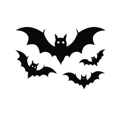 Spooky Halloween Bat Clipart Vector Set - Black Silhouettes with Glowing Eyes for Holiday Design