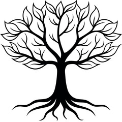 Black Ink Tree of Life Sketch Flowing Branches Roots