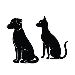 Vector Silhouette Illustration of Two Domestic Dogs - Pet Animals for Logos and Graphic Design